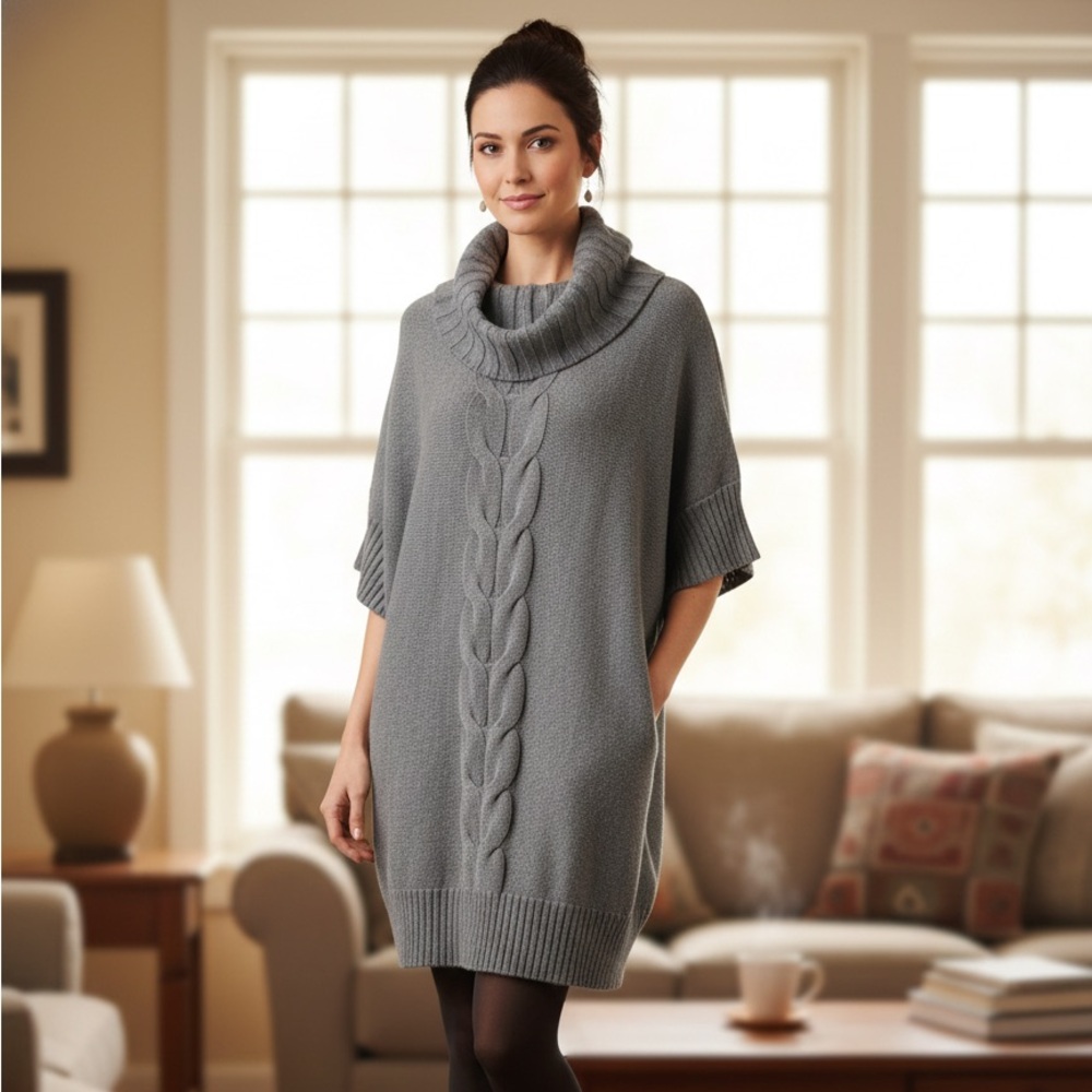 New York & Company Gray Cowl Neck Sweater Dress Sz XL